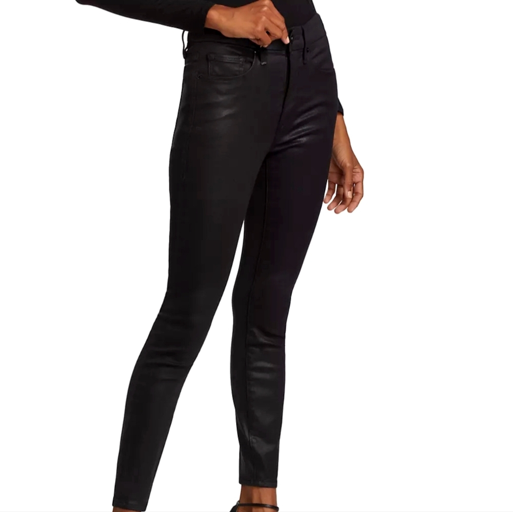 Good American NWOT Black Laminated Denim 'Good Legs' High Waist Stretch 16